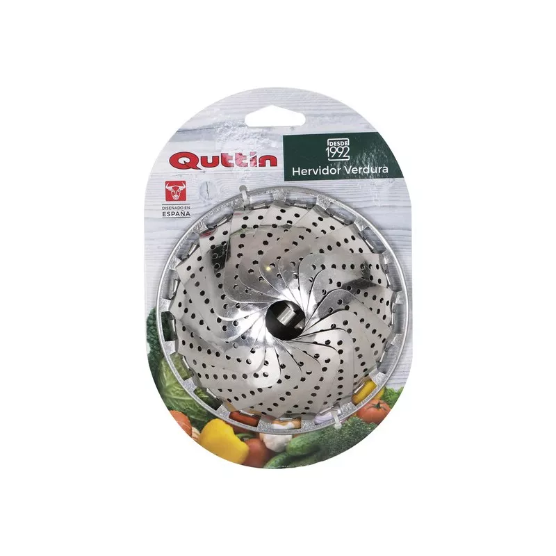 CESTA VERDURA 24,5*14 CM. INOX QUITTIN de acero inoxidable con diseño circular y borde acanalado para una fácil manipulación.