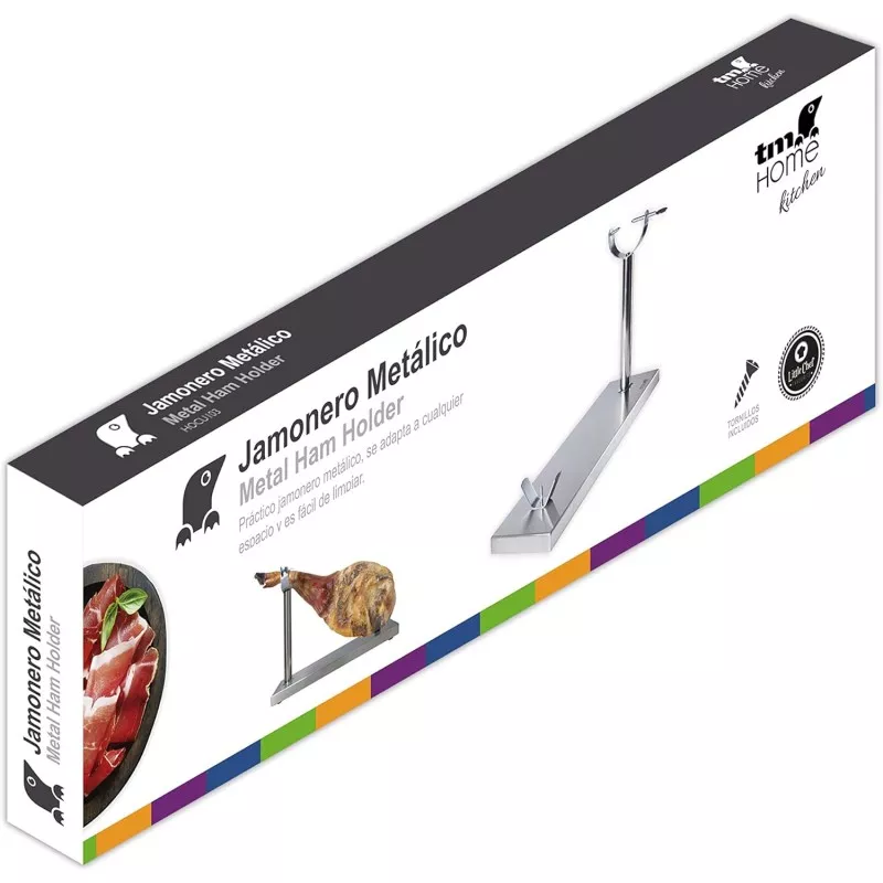 Jamonero metálico TM Home HOCU103 con base de acero inoxidable y diseño elegante para un corte preciso de jamón.