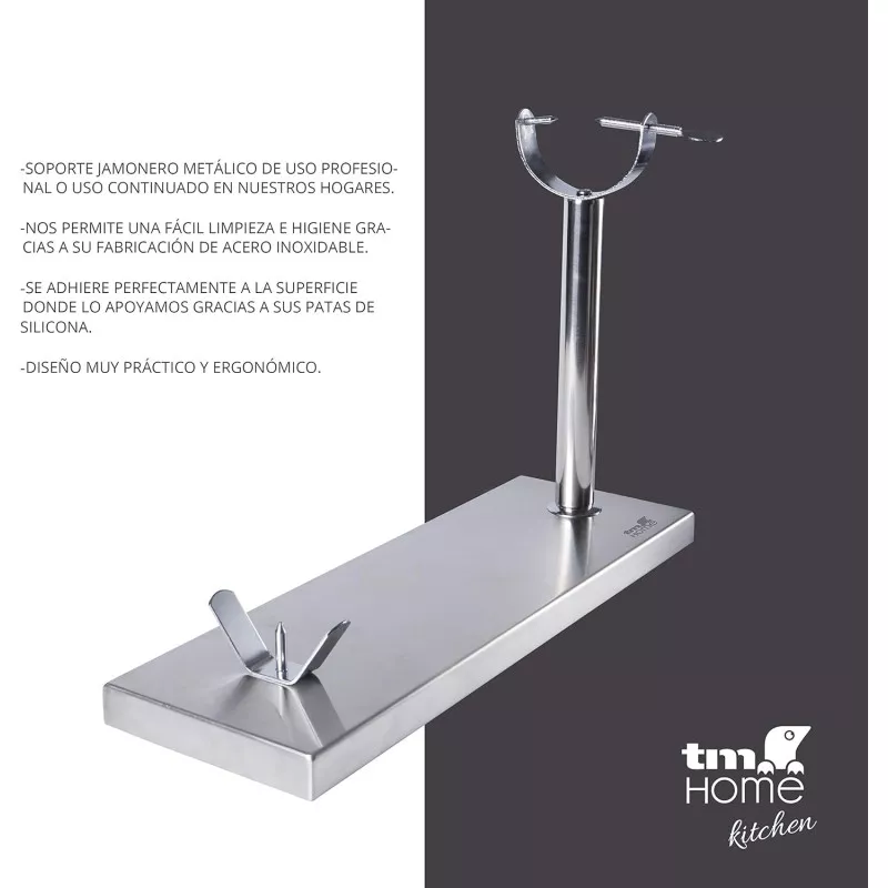 Jamonero metálico TM Home HOCU103 acabado en acero inoxidable con diseño moderno y base antideslizante.