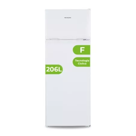 Frigorífico 2 puertas Aspes AF145500F 206L blanco con clase energética F y tecnología cíclica.