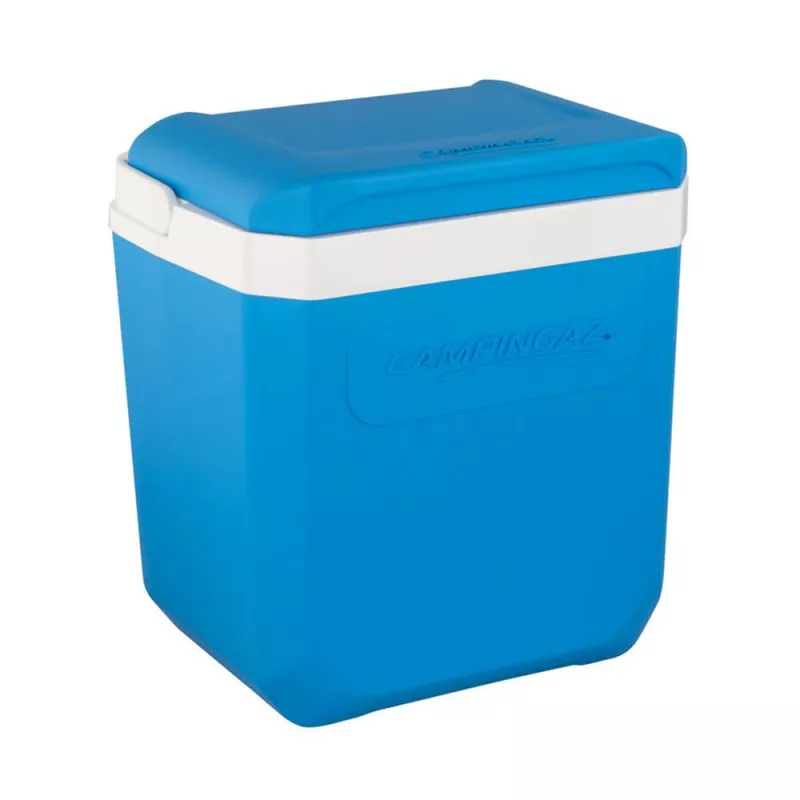 Nevera Coleman Icetime Plus 30 Cooler azul de plástico resistente, diseño cuadrado y tapa hermética para mantener el frío.