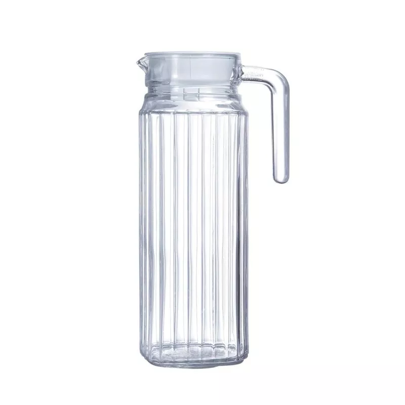 JARRA QUADRO T/BCA 1L, de plástico transparente, diseño vertical y tapa a rosca, ideal para bebidas frías.