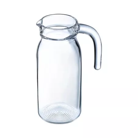 JARRA SPRING ARC 1.L. RFº Q3907 de vidrio transparente con diseño moderno y práctico asa para servir bebidas.