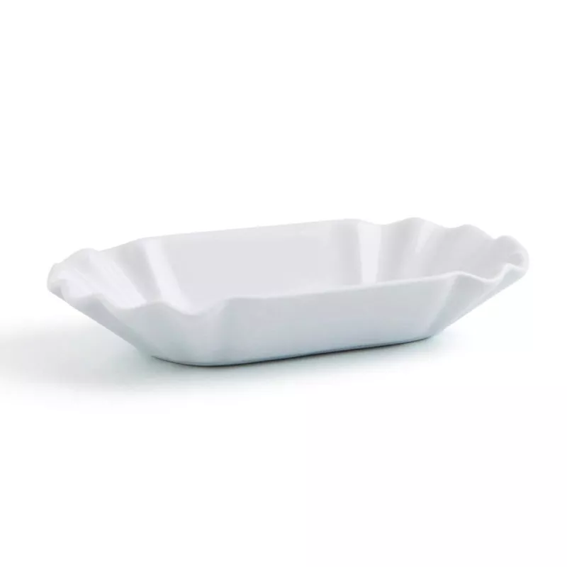 RABANERA 20*11 QUID GASTRO 7406031 de cerámica blanca con diseño ondulado ideal para presentación de alimentos