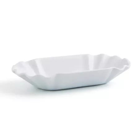RABANERA 20*11 QUID GASTRO 7406031 de cerámica blanca con diseño ondulado ideal para presentación de alimentos