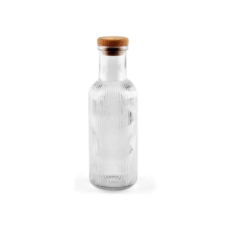 BOTELLA VIDRIO T/CORCHO 1 L. MEDITERRANEA transparente con diseño estriado y tapa de corcho natural.