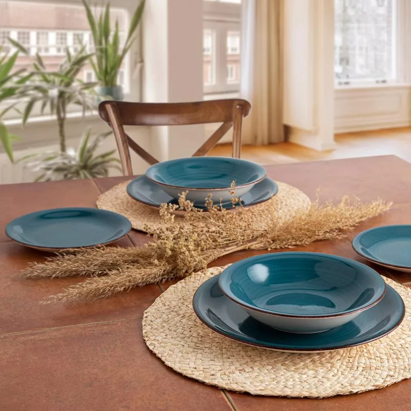 VAJILLA 18 P ARC ZAFIRO VITA QUID CERAMICA en color azul profundo con diseño elegante y acabado brillante.