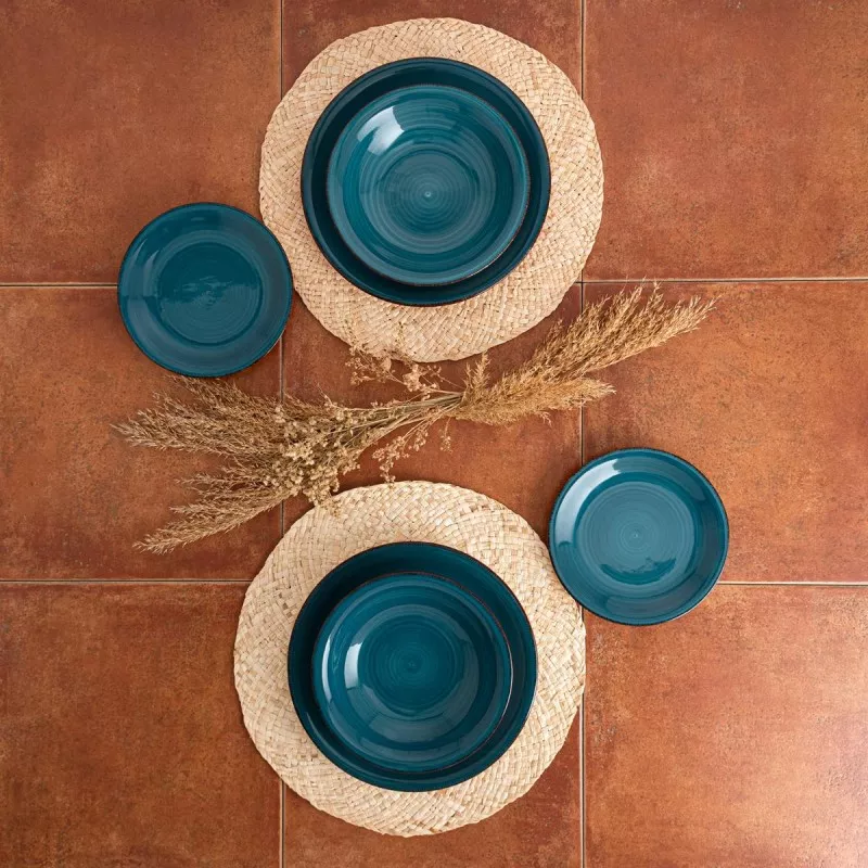 VAJILLA 18 P ARC ZAFIRO VITA QUID CERAMICA color azul cerámico, incluye platos y tazas con diseño elegante y acabado brillante