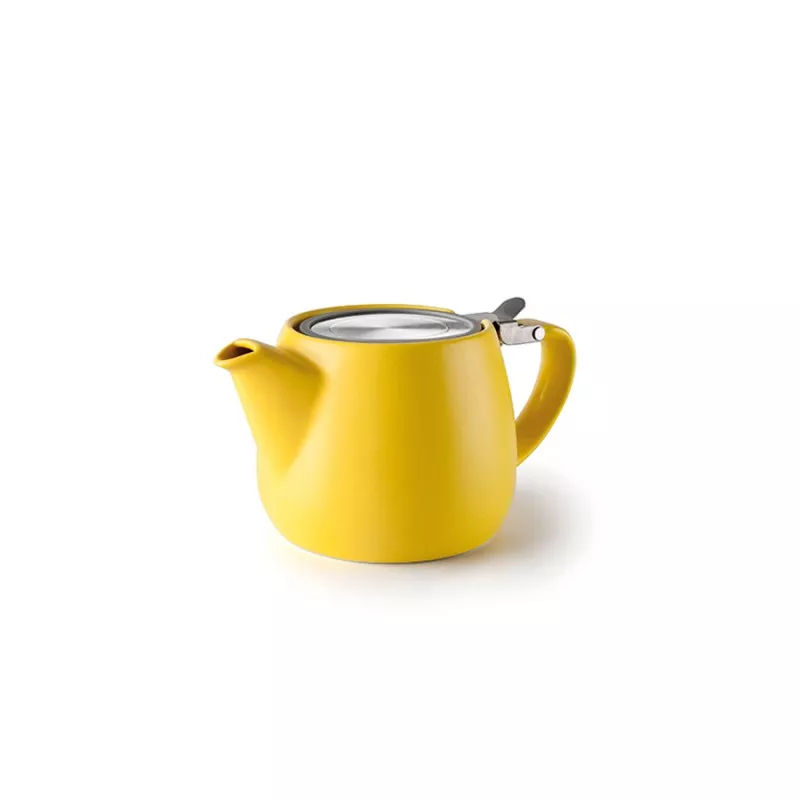 TETERA LUXOR IBILI YELOW 668200Y de cerámica amarilla mate con tapa de acero inoxidable y diseño moderno