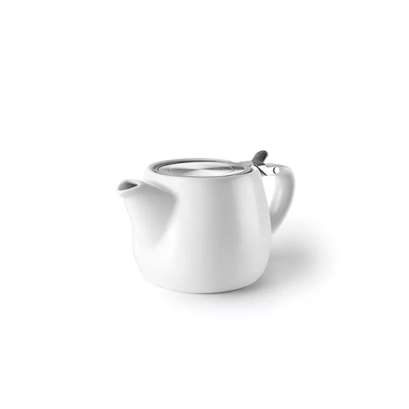 Tetera Luxor Ibili White 668200W de porcelana blanca, diseño moderno y elegante con tapa y filtro de acero inoxidable.