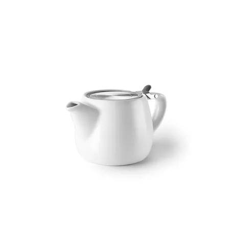 Tetera Luxor Ibili White 668200W de porcelana blanca, diseño moderno y elegante con tapa y filtro de acero inoxidable.