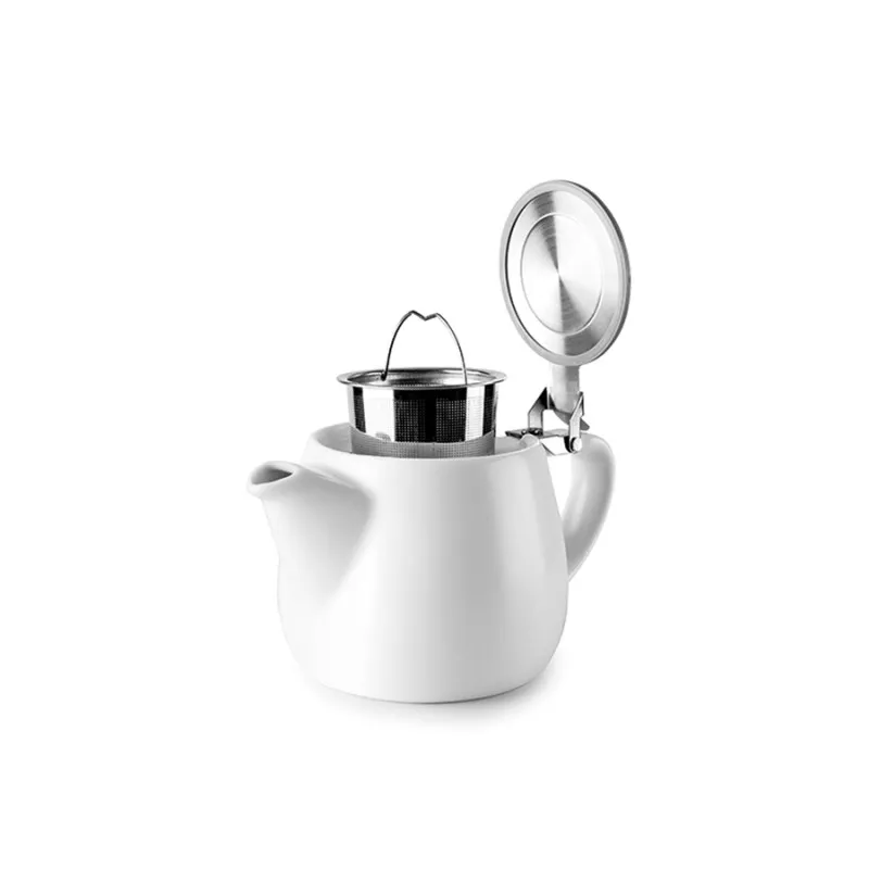 TETERA LUXOR IBILI WHITE 668200W de cerámica blanca con filtro de acero inoxidable y diseño elegante.