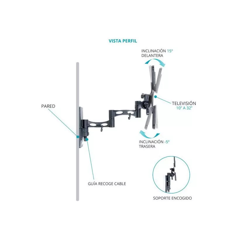 Soporte TM LCD DS TMSLC 273 10\"-32\" en color negro, diseño articulado con inclinación ajustable para televisores.