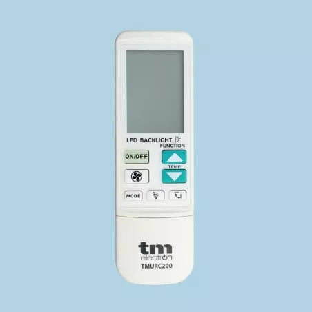 MANDO AIRE ACOND.TM ELECTRON TMUR C200 mando blanco con pantalla LCD y botones de control de temperatura y modos.