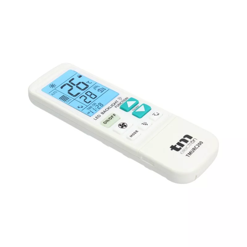 MANDO AIRE ACOND.TM ELECTRON TMUR C200 mando blanco con pantalla digital y botones de control intuitivos.
