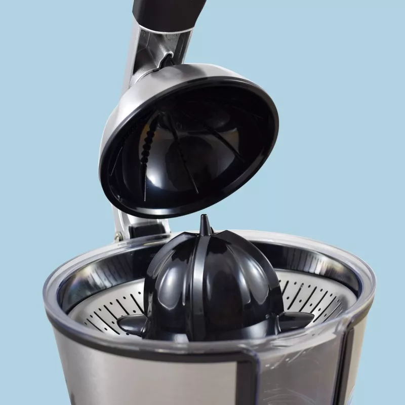 Exprimidor TM Electron TMPEX010 inox 160 W con diseño elegante y sistema de extracción eficiente en color plata.
