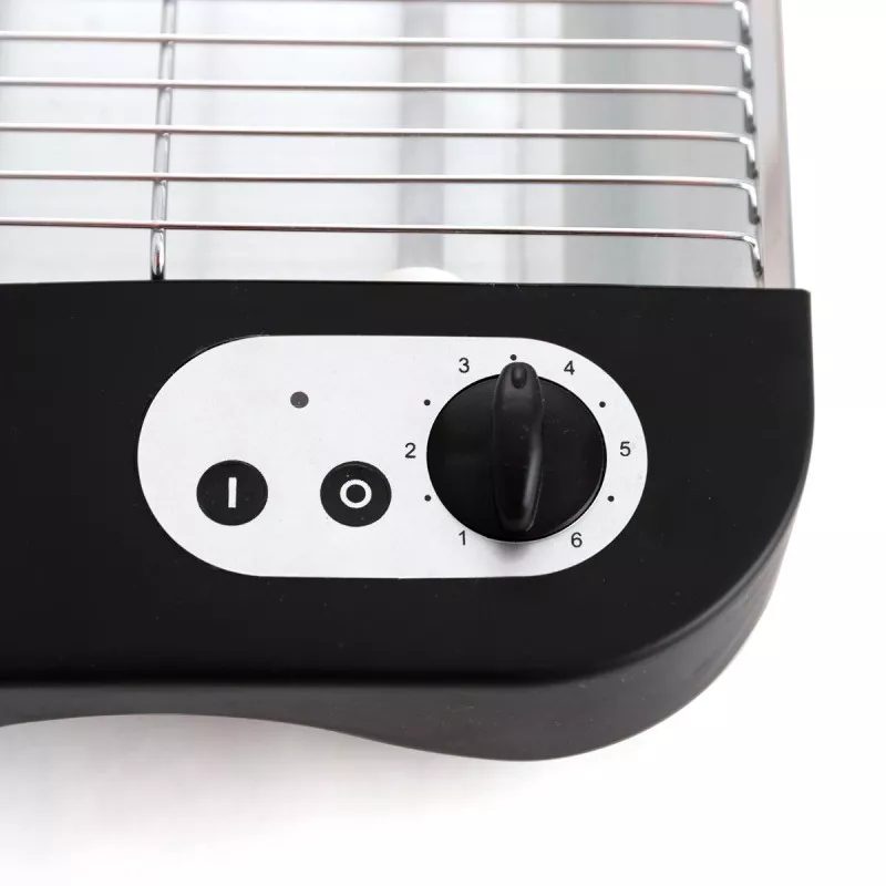 TOSTADOR DCOOK HORIZONTAL negro con control de temperatura, diseño compacto y superficie de acero inoxidable.