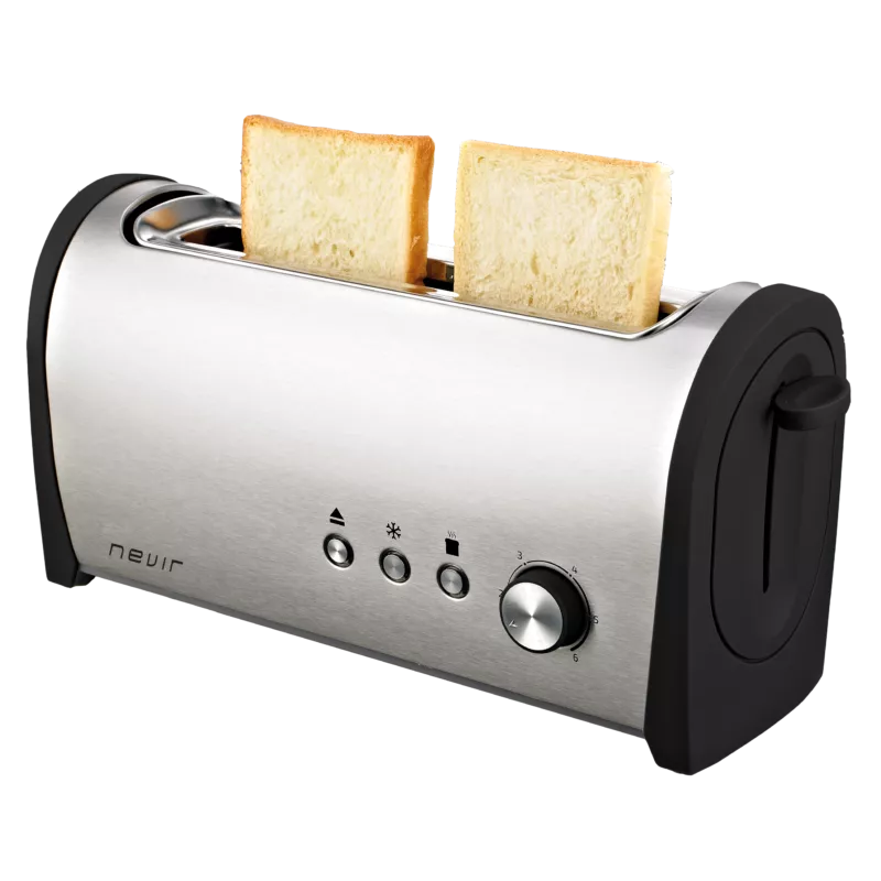 Tostador Nevir NVR-9830 TI inox 1000 W de acero inoxidable con diseño moderno y ranura doble para tostadas.