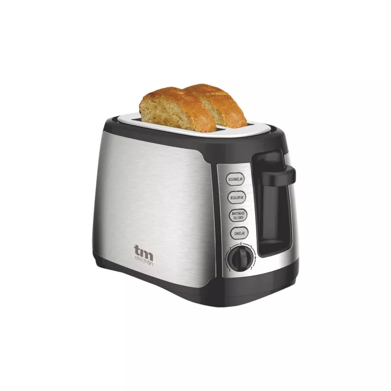 TOSTADOR TM TMPTS007 DOBLE RANURA INOX de acero inoxidable con diseño moderno y acabado en plata y negro.