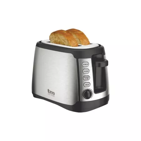 TOSTADOR TM TMPTS007 DOBLE RANURA INOX de acero inoxidable con diseño moderno y acabado en plata y negro.