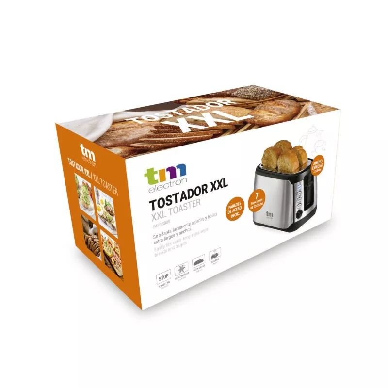 TOSTADOR TM TMPTS007 DOBLE RANURA INOX de acero inoxidable con diseño moderno y capacidad para dos rebanadas.