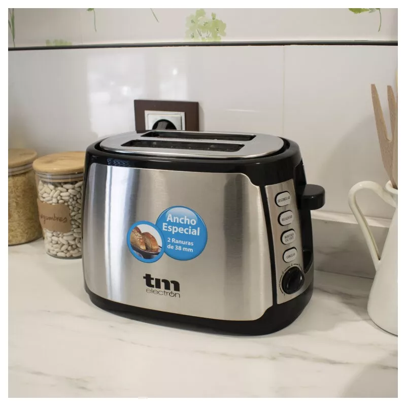 TOSTADOR TM TMPTS007 DOBLE RANURA INOX de acero inoxidable con diseño compacto y acabado elegante en color negro.