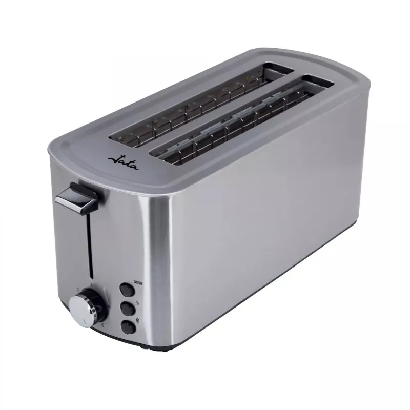 TOSTADOR JATA TT 1046 LARGO INOX de acero inoxidable, diseño alargado, fácil control de tostado y ranuras anchas.