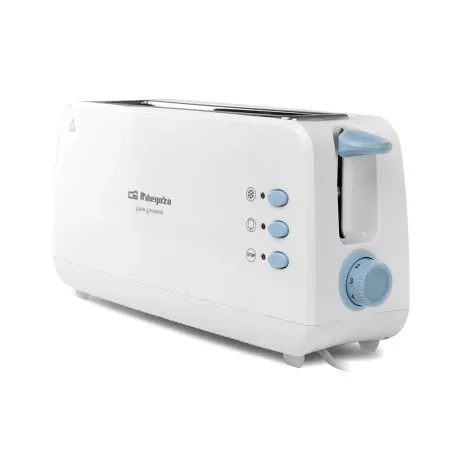 TOSTADOR ORBEGOZO TO 4012 BCO de color blanco con dos ranuras, diseño clásico y controles mecánicos.