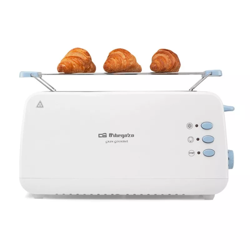 TOSTADOR ORBEGOZO TO 4012 BCO blanco con dos ranuras y bandeja para calentar croissants