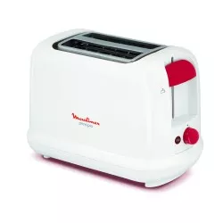 TOSTADOR MOULINEX ACCES. LT160111 PRINCIPIO blanco con asas rojas y acabado mate, ideal para tostar pan.