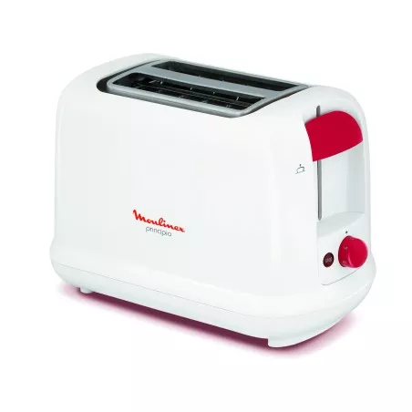 TOSTADOR MOULINEX ACCES. LT160111 PRINCIPIO blanco con asas rojas y acabado mate, ideal para tostar pan.