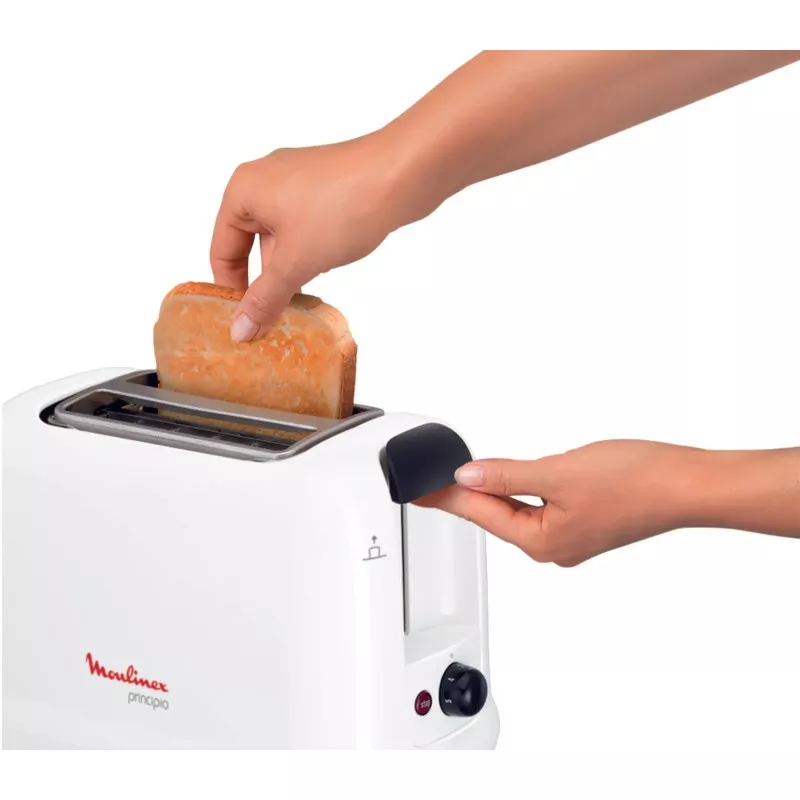 TOSTADOR MOULINEX ACCES. LT160111 PRINCIPIO color blanco con capacidad para dos rebanadas y función de descongelar