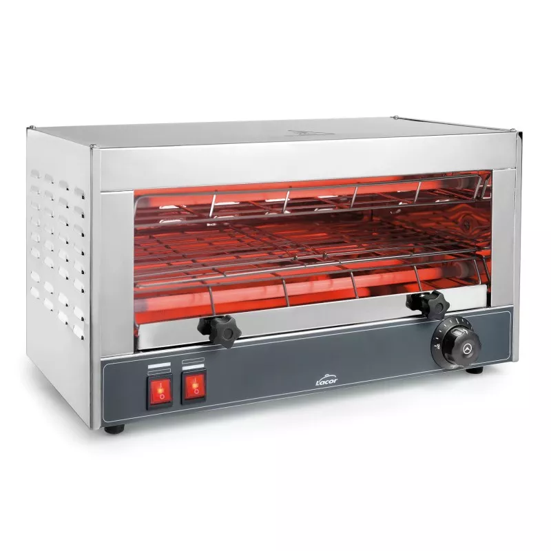 Tostador horizontal Lacor 69173 doble 3600 W de acero inoxidable con diseño eficiente y 2 compartimentos independientes.