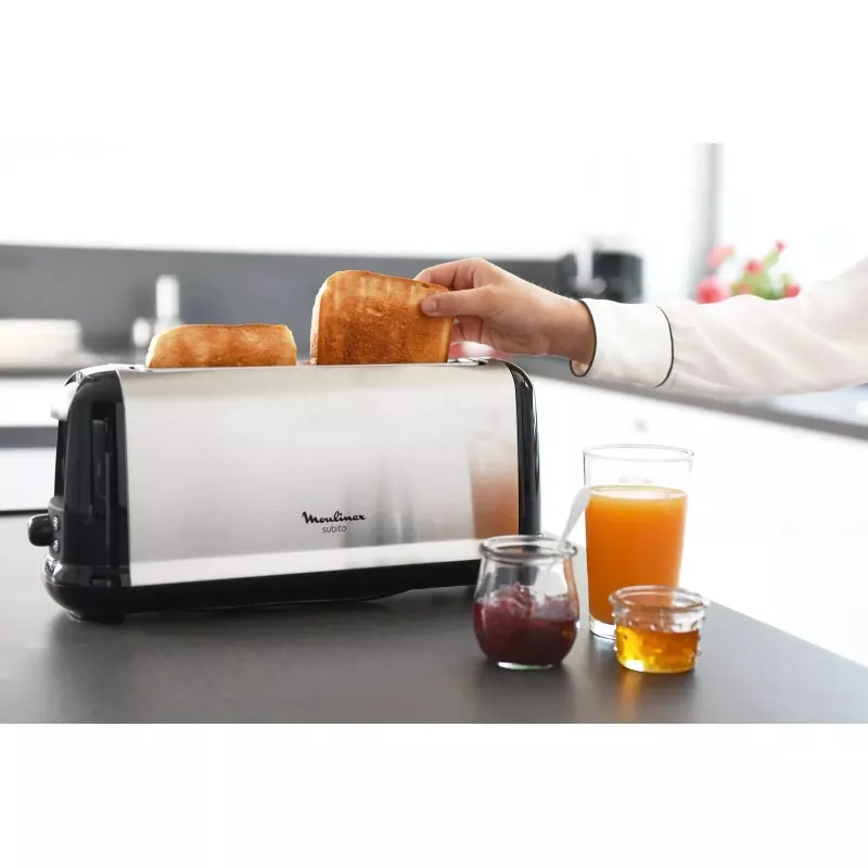 Tostador Moulinex Acces. LS260800 MX Inox de acero inoxidable con ranuras amplias y diseño clásico para 2 rebanadas.