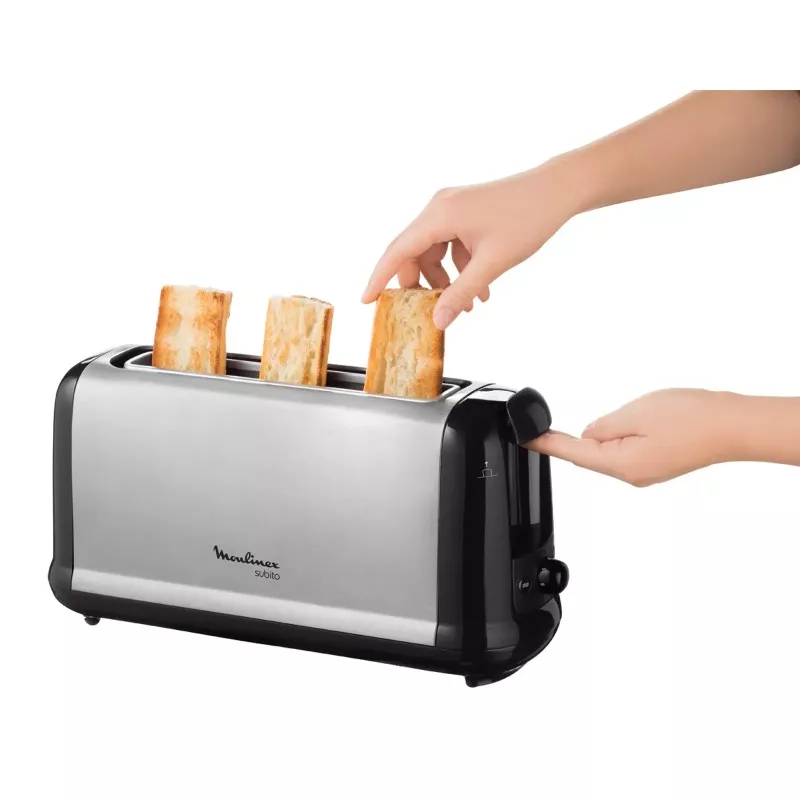TOSTADOR MOULINEX ACCES. LS260800 MX INOX en acero inoxidable negro, para tres rebanadas con diseño compacto y moderno.
