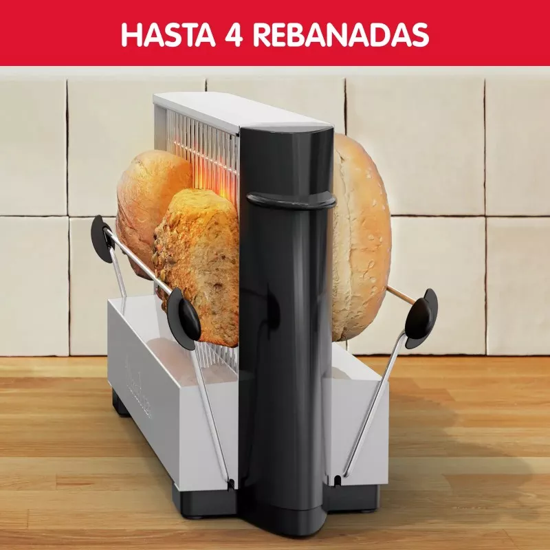 TOSTADOR MOULINEX A15453 MULTIPLAN en blanco y negro, diseño vertical, capacidad para 4 rebanadas de pan.
