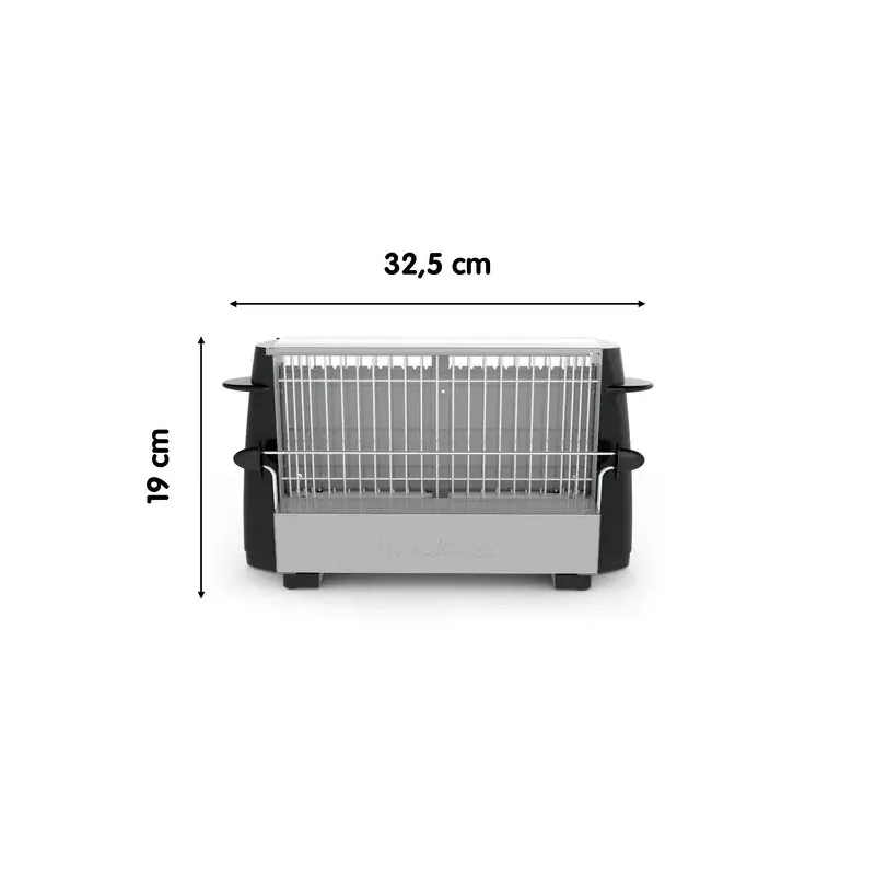 TOSTADOR MOULINEX A15453 MULTIPLAN de acero inoxidable, color negro y diseño moderno, capacidad para múltiples rebanadas.