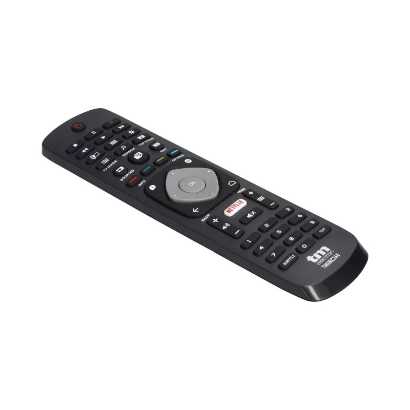 MANDO A DISTANCIA TM TMURC340 PHILIPS negro con botones de acceso rápido, diseño ergonómico y funcional.