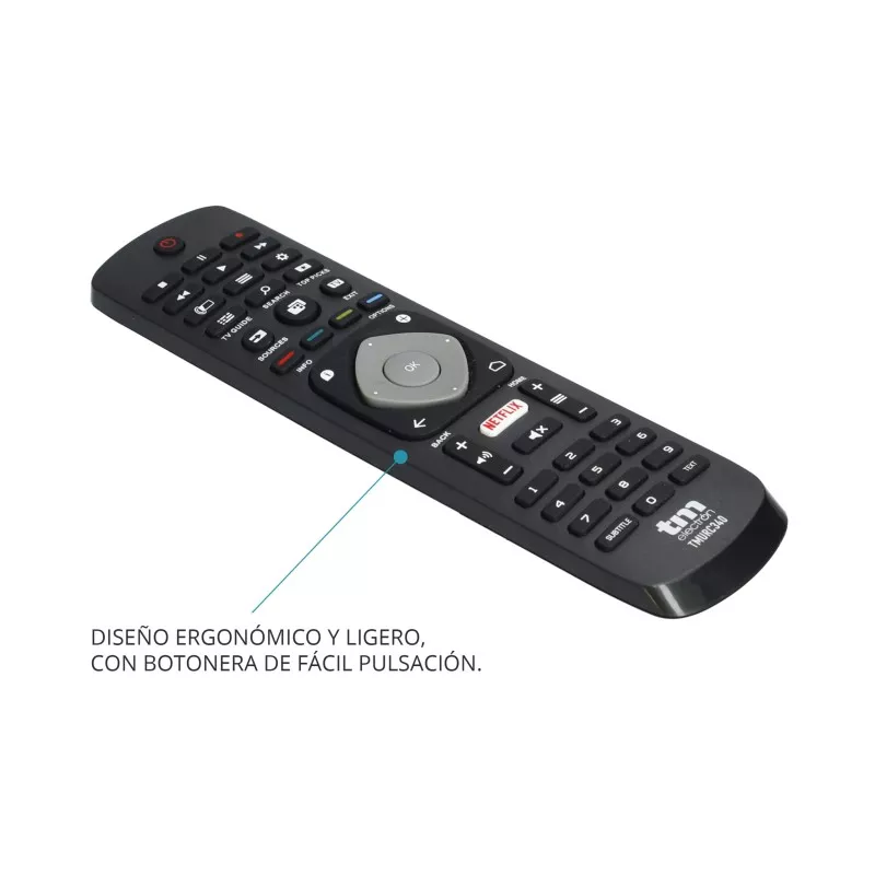 Mando a distancia TM TMURC340 Philips negro ergonomico con botones de fácil pulsación y diseño ligero