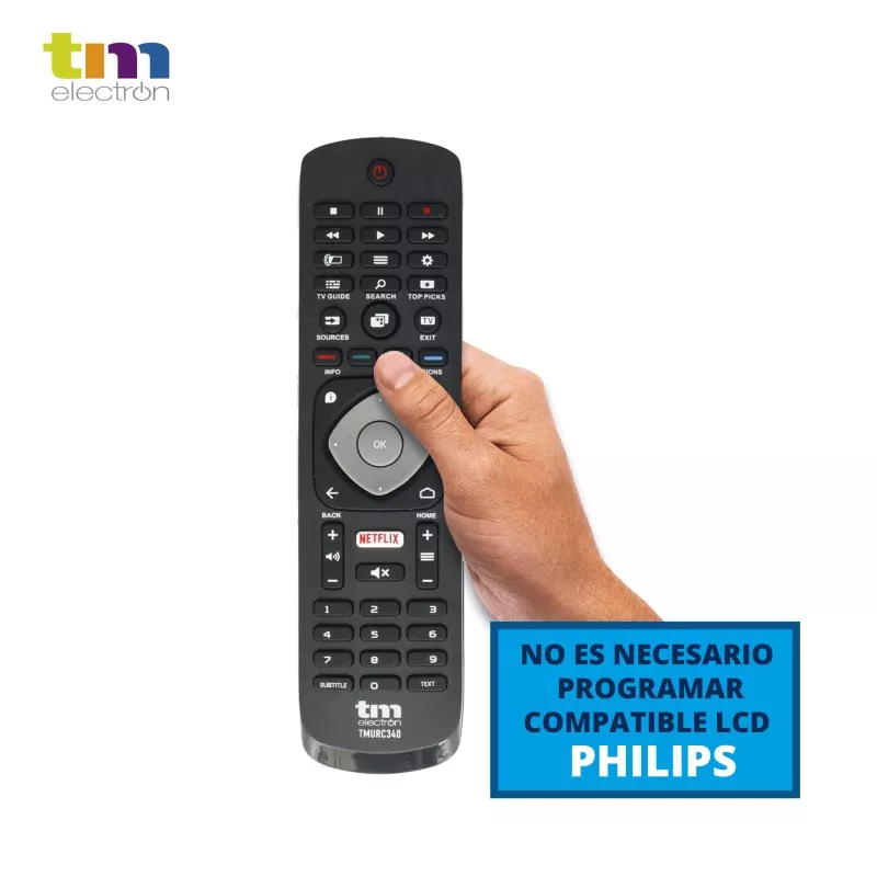 MANDO A DISTANCIA TM TMURC340 PHILIPS negro con teclas numéricas y diseño ergonómico, compatible con LCD