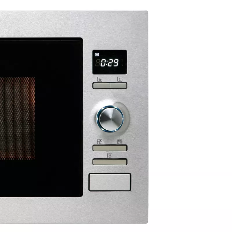 MICROONDAS CATA MC 25D de acero inoxidable con diseño moderno y panel de control digital.