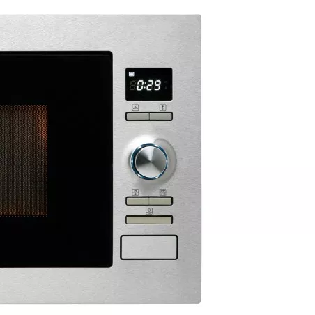MICROONDAS CATA MC 25D de acero inoxidable con diseño moderno y panel de control digital.
