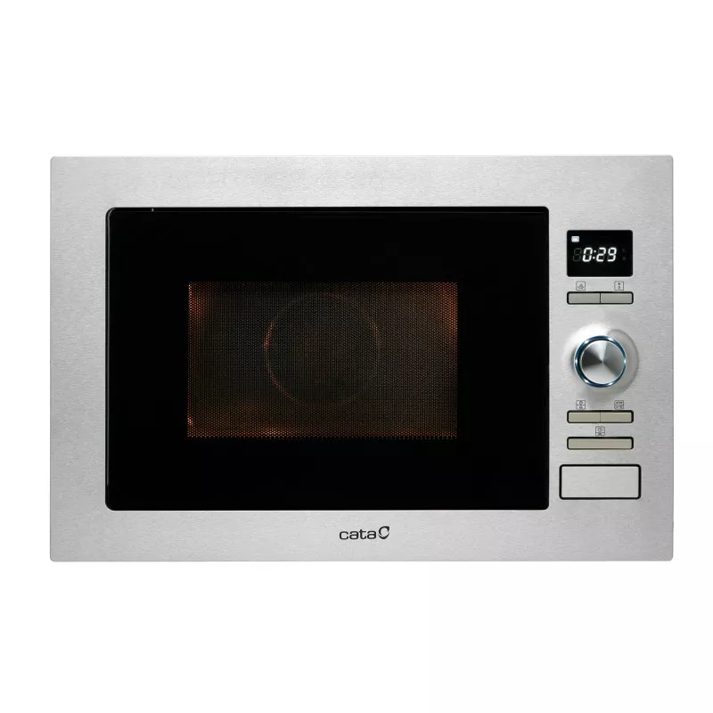 MICROONDAS CATA MC 25D de acero inoxidable con diseño elegante y panel de control analógico y digital