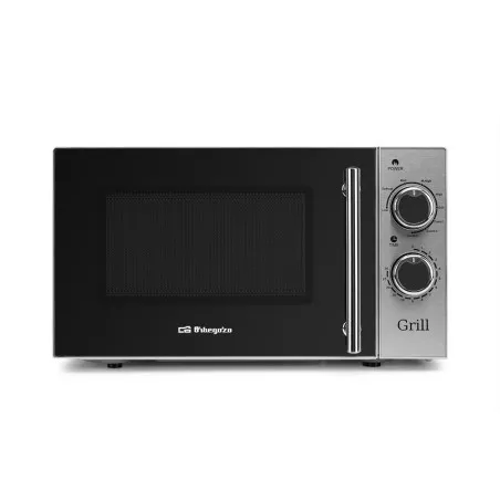 Microondas Orbeg MIG 2550 20 L con grill, diseño en acero inoxidable y acabado negro mate.