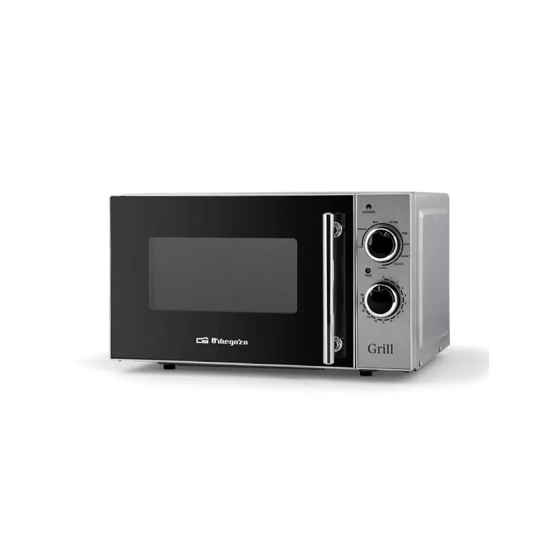 MICROONDAS ORBEG. MIG 2550 20 L. C/GRILL INOX con diseño en acero inoxidable y acabado negro brillante.