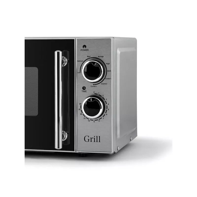 Microondas Orbegozo MIG 2550 20 L inox con grill y diseño moderno, colores plateado y negro.