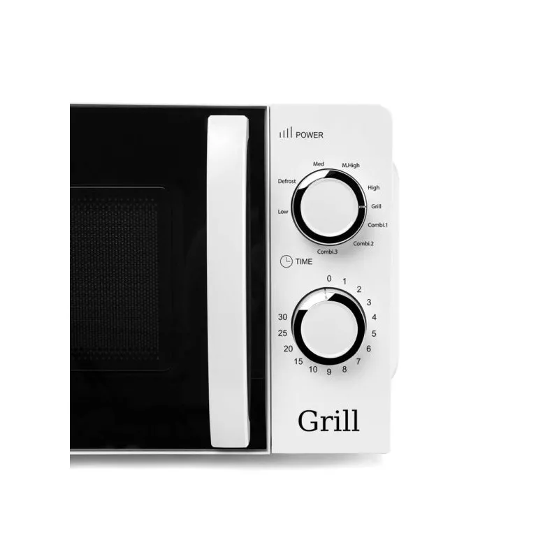 MICROONDAS ORBEG. MIG 2130 20l. C/G 900W con diseño negro y blanco, mandos analógicos y función grill.