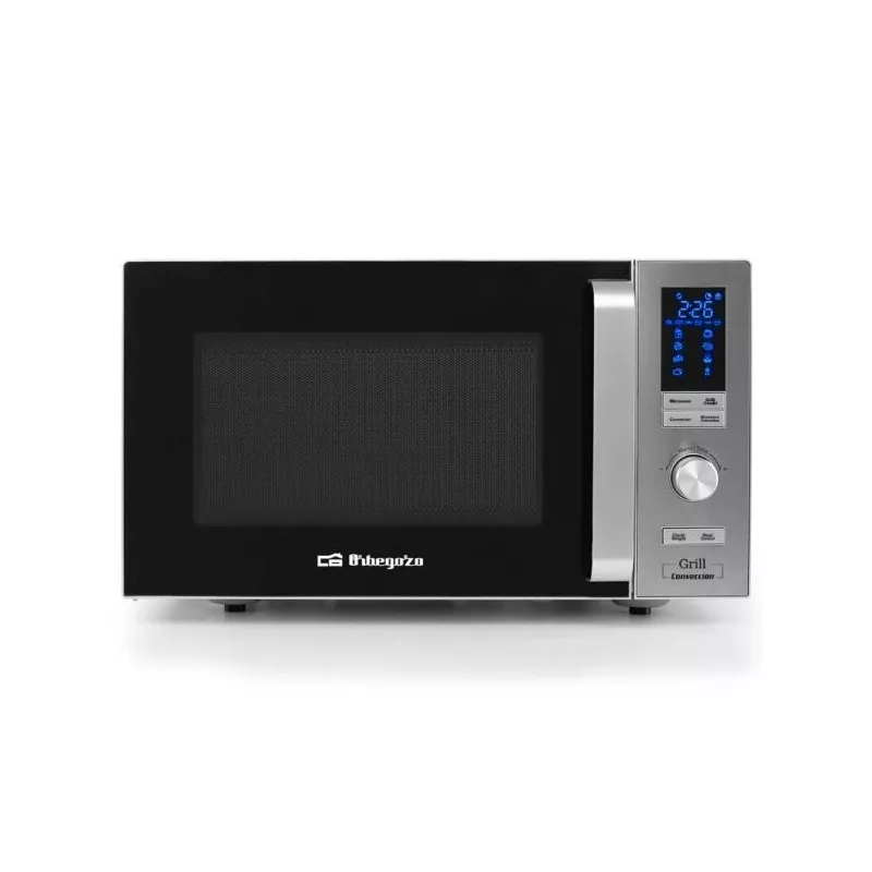 MICROONDAS ORBEG MIG 2528 CO 25 L inox con diseño moderno y acabados en acero inoxidable y negro.