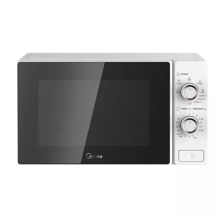 MICROONDAS MIDEA MCM208GMWP 700W C/GRILL blanco con diseño elegante y acabado en cristal templado.