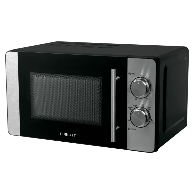 MICROONDAS NEVIR NVR-6234 MS INOX 20 L negro, acabado en acero inoxidable, diseño compacto con mando de control giratorio